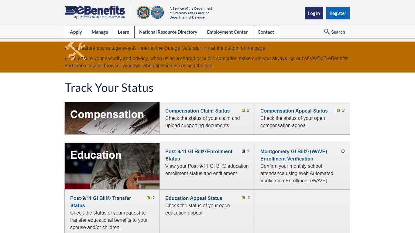 Track Your Status - VA/DoD eBenefits - Veterans Affairs